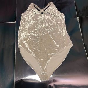 Cream colored velvet bodysuit